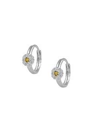 14K White Gold Flower November Birthstone Huggie Hoop Baby Earrings