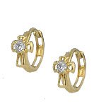 Kids 14K Yellow Gold Cross Huggie Hoop Earrings With Cubic Zirconia