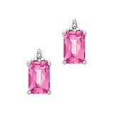 10kt. White Gold, Lab Created Pink Sapphire Earrings with Diamond Accents