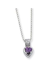 Sterling Silver Purple CZ Heart on 18" Chain Necklace QG973-18"