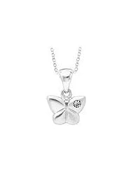 Young Girls Silver Diamond Butterfly Pendant With Chain (14 to 16 inches)