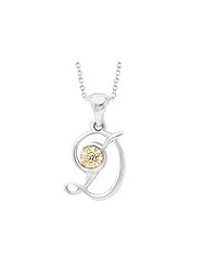 Silver & 14K Gold Diamond Script Initial D Childrens Necklace (14-16 in)