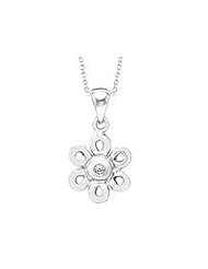 14-16 Inch Young Girls Sterling Silver Diamond Daisy Pendant Necklace