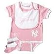 New York Yankees Infant Baby Girl Pink Creeper Bib & Booties Set