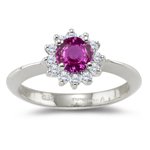 0.36 Cts Diamond & 1.29 Cts Pink Sapphire Ring in 14K White Gold
