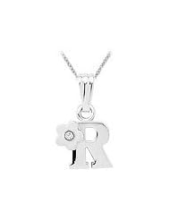 Sterling Silver Diamond Initial R Pendant Girls Necklace (14-16 in)