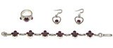 Bracelet Ring Set with Earring in Sterling Silver and Garnet Gemstones 37 Grams
