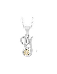 Silver & 14K Gold Diamond Script Initial Y Childrens Necklace (14-16 in)