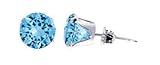 Sterling Silver 3 MM Round Blue Zircon Cubic Zirconia Stud Post Friction Back Earrings