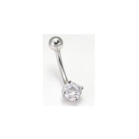 14kt White Gold Round Solitaire CZ Navel Belly Button Ring