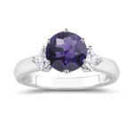 0.40 Cts Diamond & 1.30 Amethyst Ring in 18K White Gold