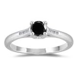 1 2+ Ct Black and White Diamond Ring in 14K White Gold
