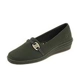 Grasshoppers Jenna | Ladies Slip on Shoes Olive Stretch Microfiber by Grasshoppers