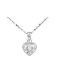 15 Inch Kids 14K White Gold Puffed Heart Pendant Necklace For Girls