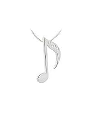Diamond Music Note Pendant : 14K White Gold - 0.02 CT Diamonds
