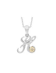 Silver & 14K Gold Diamond Script Initial H Childrens Necklace (14-16 in)