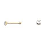 2mm 14 Karat Gold Plate and CZ Nose Stud. Nose Studs are sold in pairs.