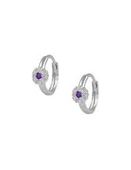 14K White Gold Flower February Birthstone Huggie Hoop Baby Earrings