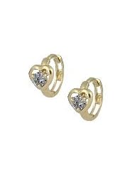 14K Yellow Gold Cubic Zirconia Heart Huggie Hoop Childrens Earrings
