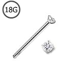 14KT White Gold Straight Nose Stud Ring 1.5mm Genuine Diamond GH VS1-VS2 18G FREE Nose Ring Backing