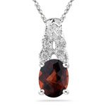0.05 cts & Diamond & 1.40 Cts Garnet Pendant in14K White Gold