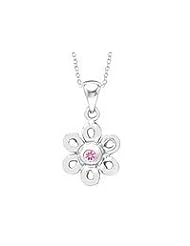 Young Girls Silver Daisy Necklace With Pink Sapphire (14" -16" Chain)