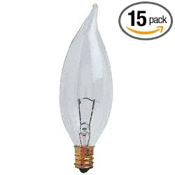 Feit Electric 60CFC 15-130 60-Watt Flame Tip Bulb with Candelabra Base, Clear, 15 Pack from Light Bulbs