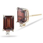 0.02 Ct Diamond & Garnet (7x5 Emerald Cut) Stud Earrings in 14K Yellow Gold