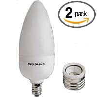 Sylvania 25986 9-Watt Compact Fluorescent B10 Light, 2-Pack