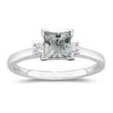 0.10 Cts Diamond and 1.36 Cts Green Amethyst Ring in 14K White Gold