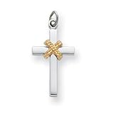 Sterling Silver Two-tone Cross with 20 Inch Sterling Silver Chain