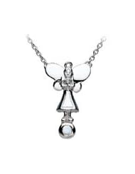 Silver Guardian Angel April Birthstone Rock Crystal Girls Necklace (12-14 in)