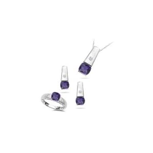 0.10 Ct Diamonds and 1.17 Cts Amethyst Set in 14K White Gold by