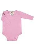 Merino Kids Long-Sleeve Bodysuit Baby Onesie, Blossom Pink, 6-12 months, 100% Natural Merino