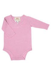 Merino Kids Long-Sleeve Bodysuit Baby Onesie, Blossom Pink, 6-12 months, 100% Natural Merino