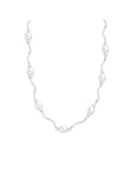 Sterling Silver 6-6.5mm White Freshwater Cultured Pearl 18 inches Necklace with Wave Spacers
