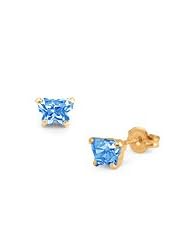 Children 14K Yellow Gold Blue Topaz C.Z. Butterfly Stud Earrings