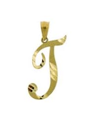 10k Yellow Gold Cursive Letter T Initial Charm Pendant Diamond-cut Womens New