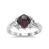 0.05 Cts Diamond and 1.20 Cts Garnet Ladies Ring in 14K White Gold