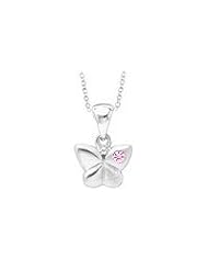 Young Girls Silver Butterfly Pendant With Pink Sapphire (14 to 16 inches)