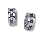 Princess Cut Clear and Sapphire CZ Huggie Solid Sterling Silver Earrings