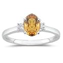 0.10 Cts Diamond & 0.60 Cts Citrine Classic Three Stone Ring in Platinum
