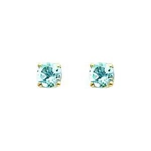 14K Gold Round Aquamarine Stud Earrings Jewelry New by