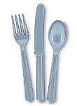 Silver Plastic Cutlery Set (8 Forks, 8 Knives and 8 Spoons)