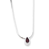 Sterling Silver Garnet Teardrop Pendant on Chain Necklace - 18 Inch - Italian