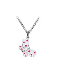 Sterling Silver Enameled Butterfly Pendant Girls Necklace (12-14 in)