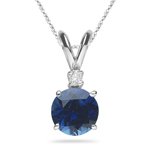 0.05 Ct Diamond & 1.29 Ct Blue Sapphire Pendant 