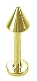 14 Gauge 5/16 - Solid 14kt Yellow Gold Labret Stud Lip Ring - 4mm Spike