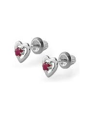 Kids 14K White Gold July Birthstone Ruby Heart Earrings For Girls