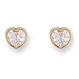 Jewelco London 9ct Yellow gold heart shaped studs Rub-Over set with solitaire cubic zirconia stone